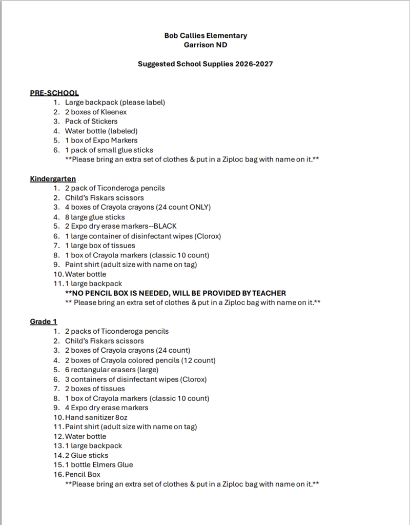 Supply List 1