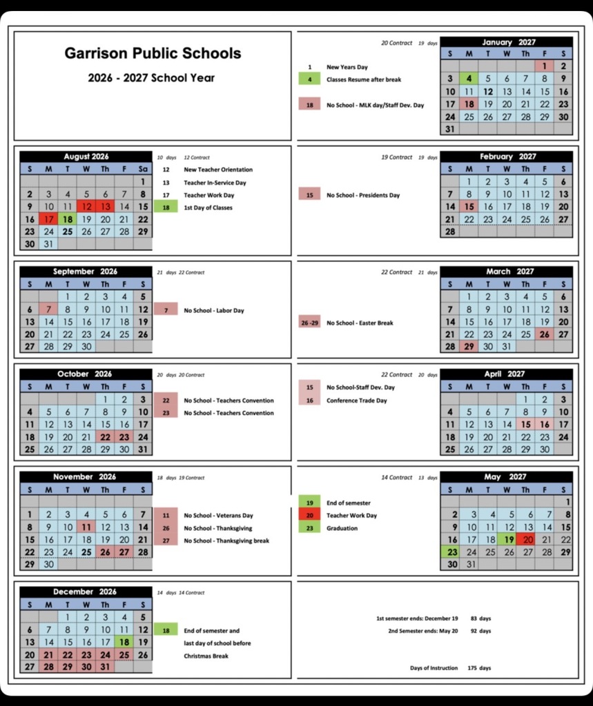 School Calendar 2026-27