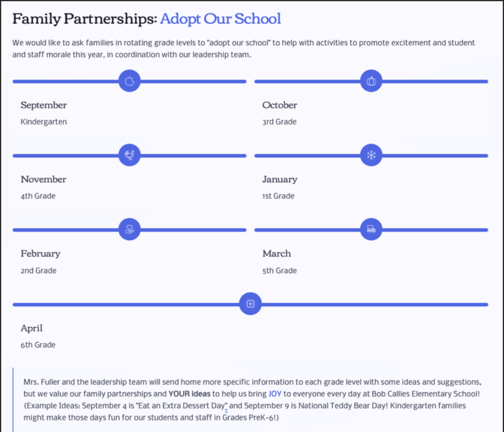 Family Partnerships Adopt Our School Monthly Plans
