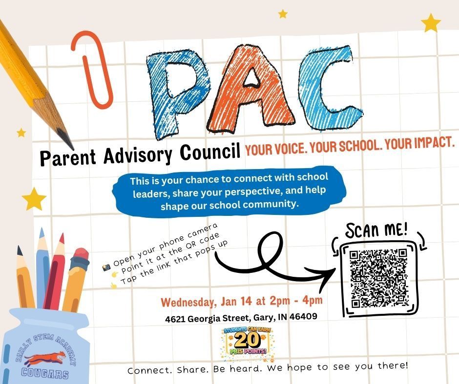 PAC Parent Advisory Council Meeting January 14 at 2pm at the BSA Maker Space