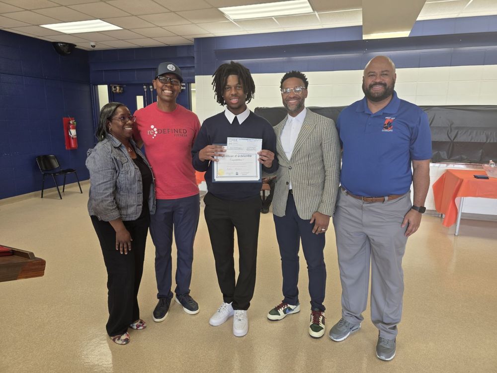 scholarship-winner-maxey-smoot, west-side-principal-carl-scott-assistant-principal-earl-smith-III