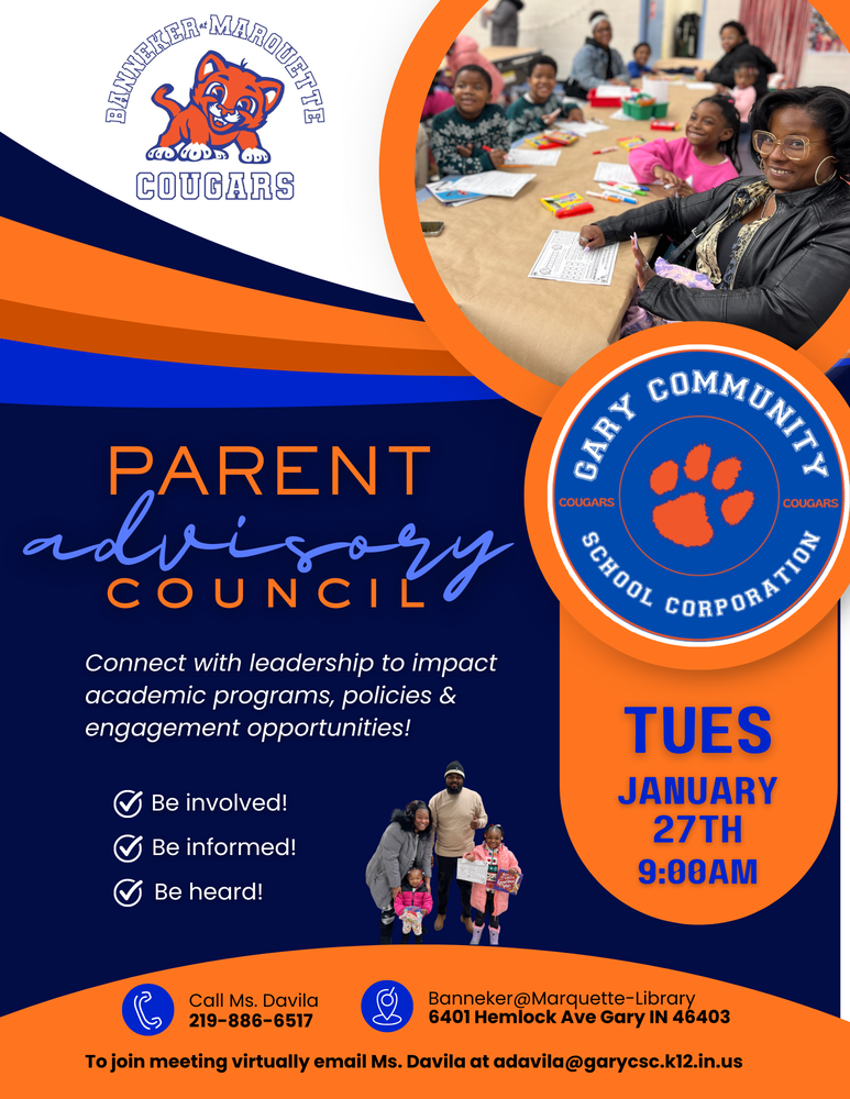 Parent Advisory Council Meeting January 27th, at 9:00am in the Library