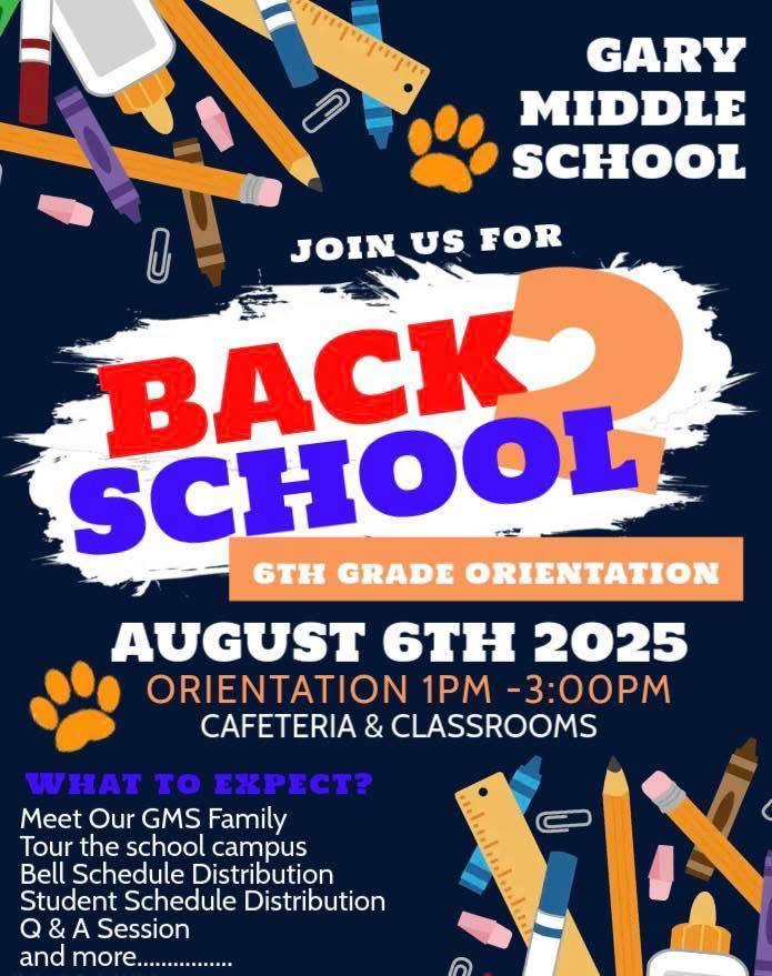 Gary Middle School orientation flyer