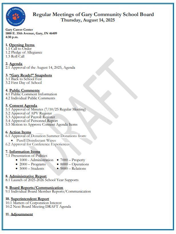 board meeting agenda