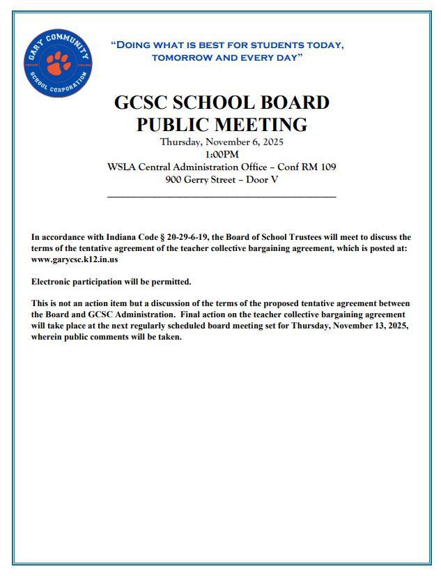 public board meeting November 6th notice