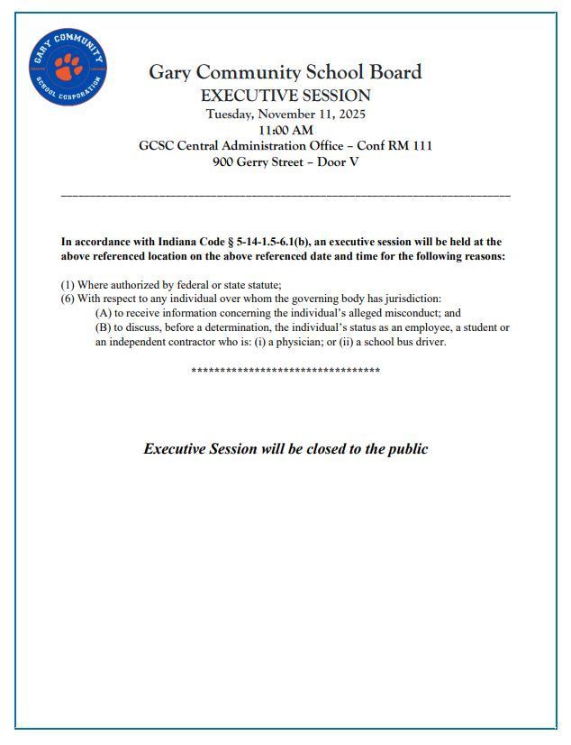 school board executive session notice november 11th 