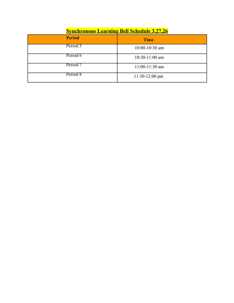 Synchronous Learning Day Schedule