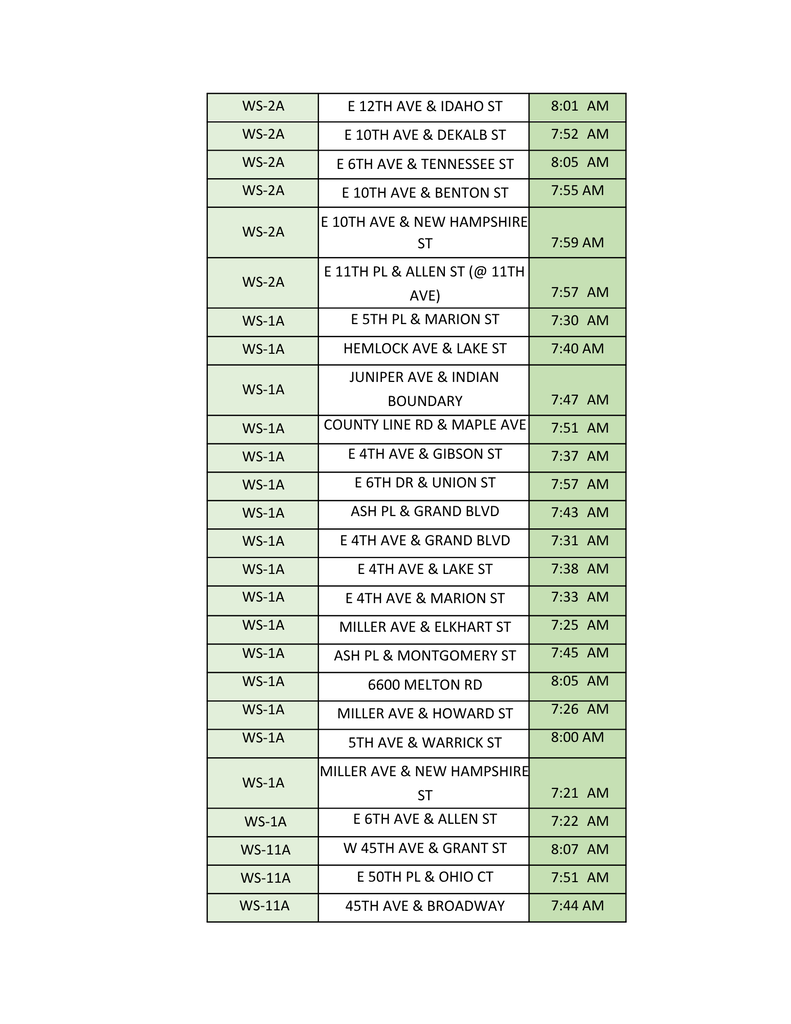 Summer School Bus Routes