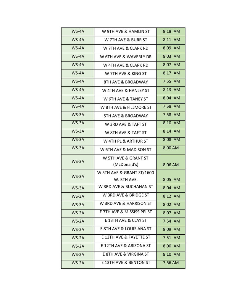 Summer School Bus Routes