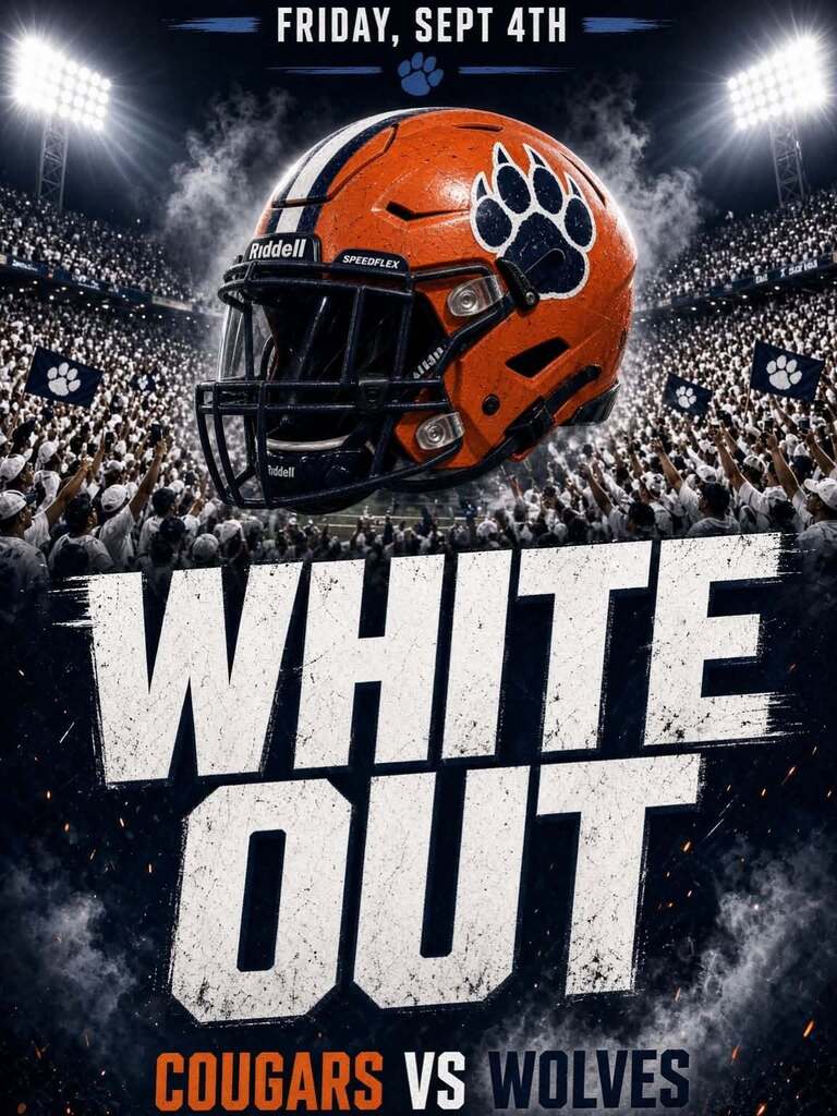Cougars vs Wolves football game flyer