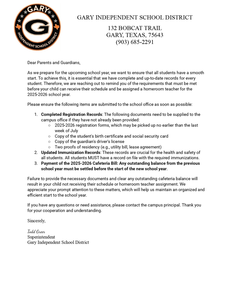 2025-2026 Requirements to start school 