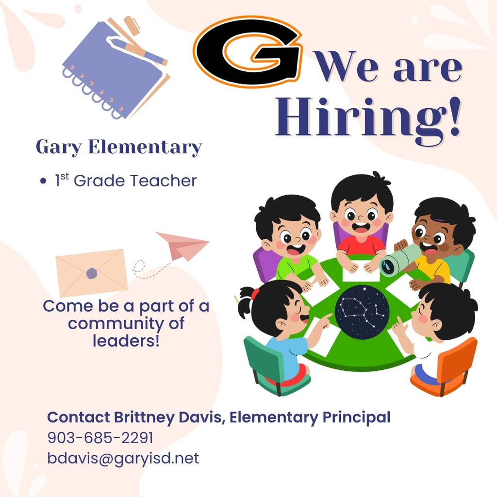 Elementary is hiring for 1st grade. If interested, please contact the Elementary Principal!