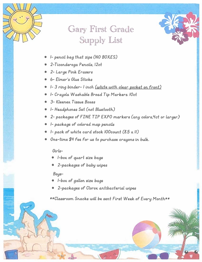 First Grade Supply List