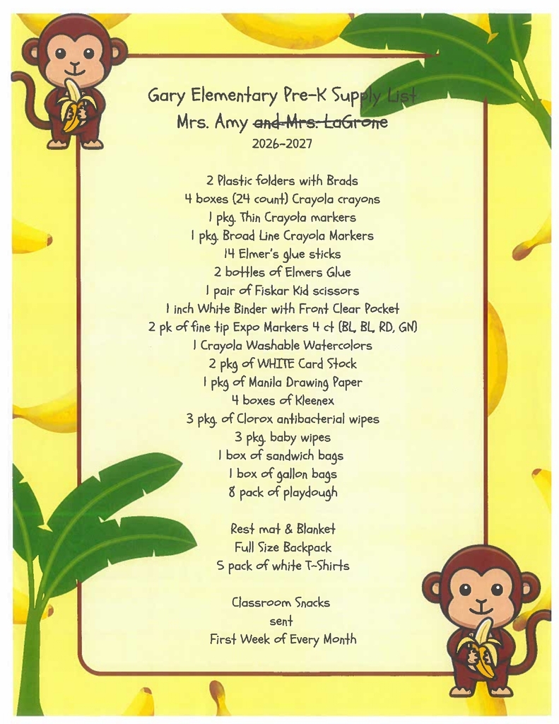 Pre-K Supply List