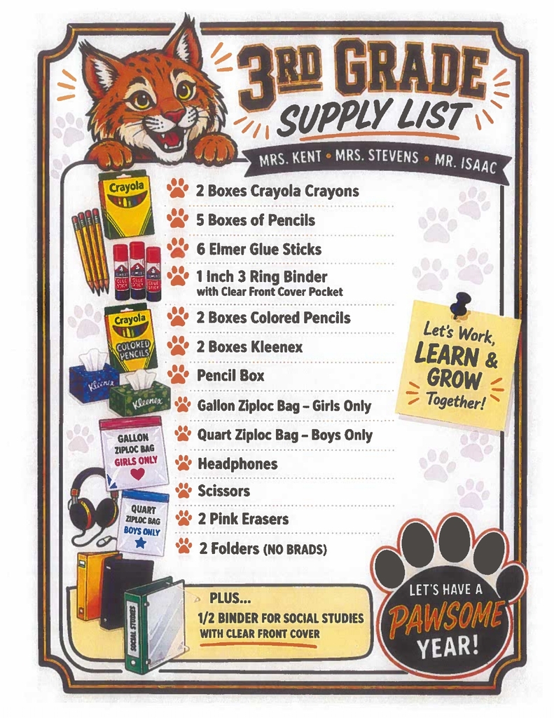 3rd Grade Supply List