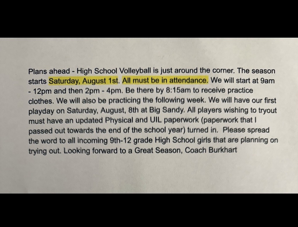 Letter from Coach Burkhart