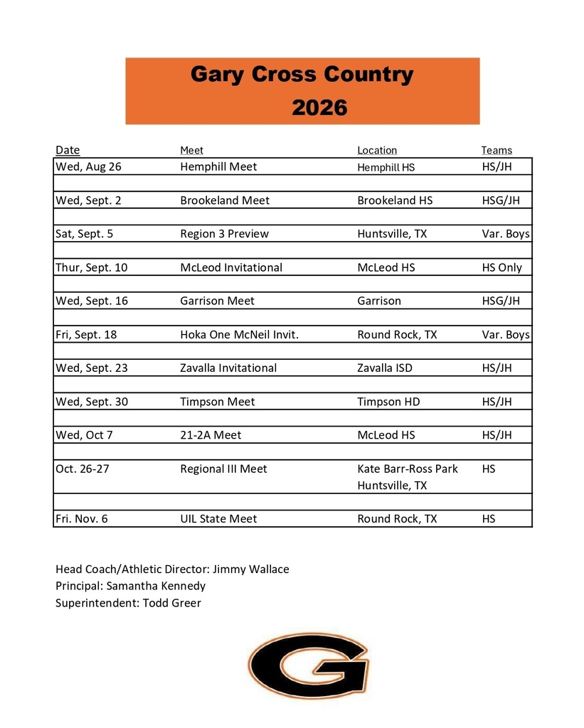 HS/JH Cross Country Schedule