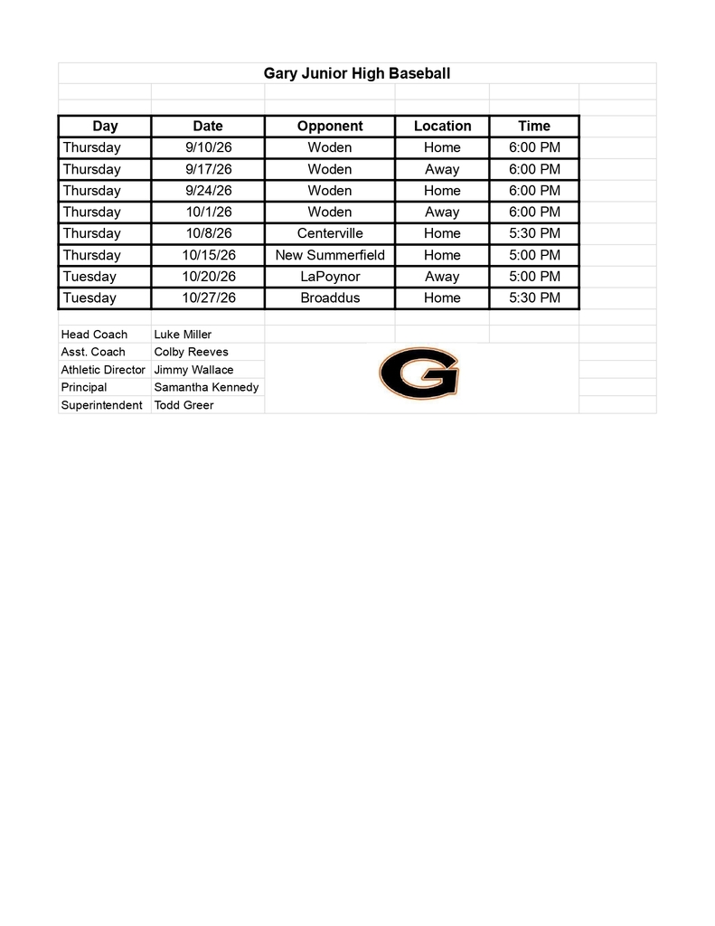 JH Baseball schedule