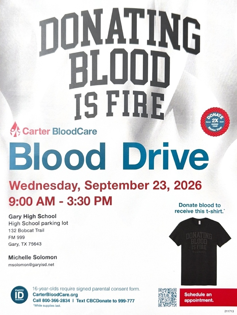 Carter Blood Drive Wednesday, September 23rd!