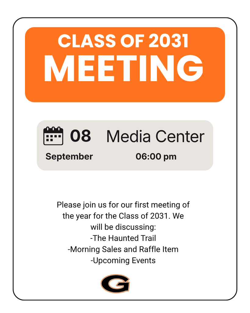 Class of 2031 Meeting Tuesday, Sept 8 at 6PM in the Media Center