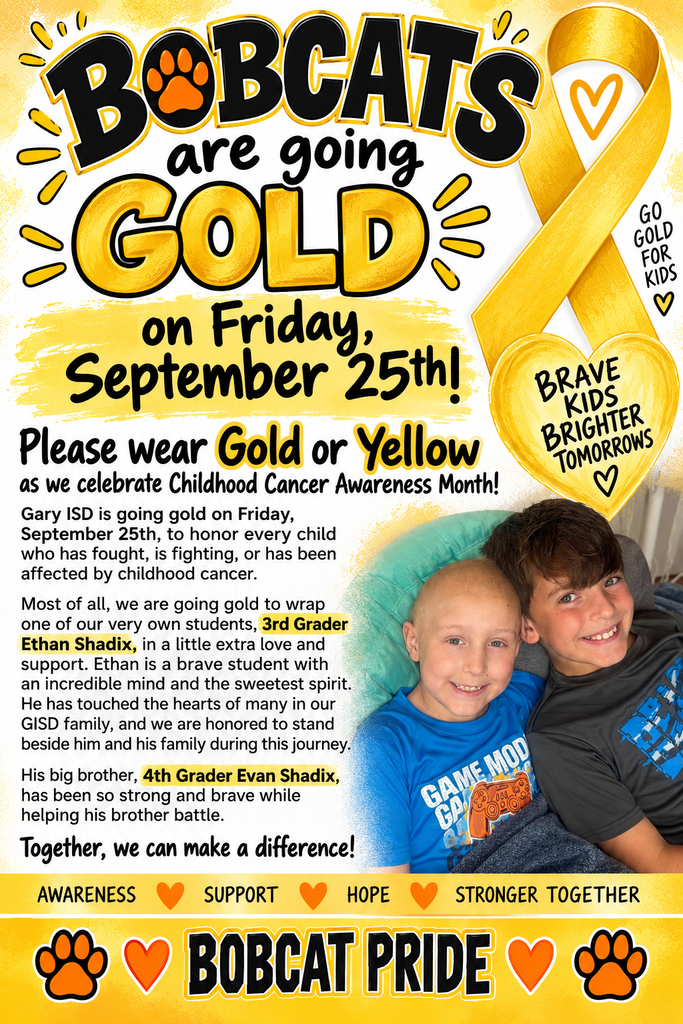 Wear gold Friday to honor Childhood Cancer Awareness month