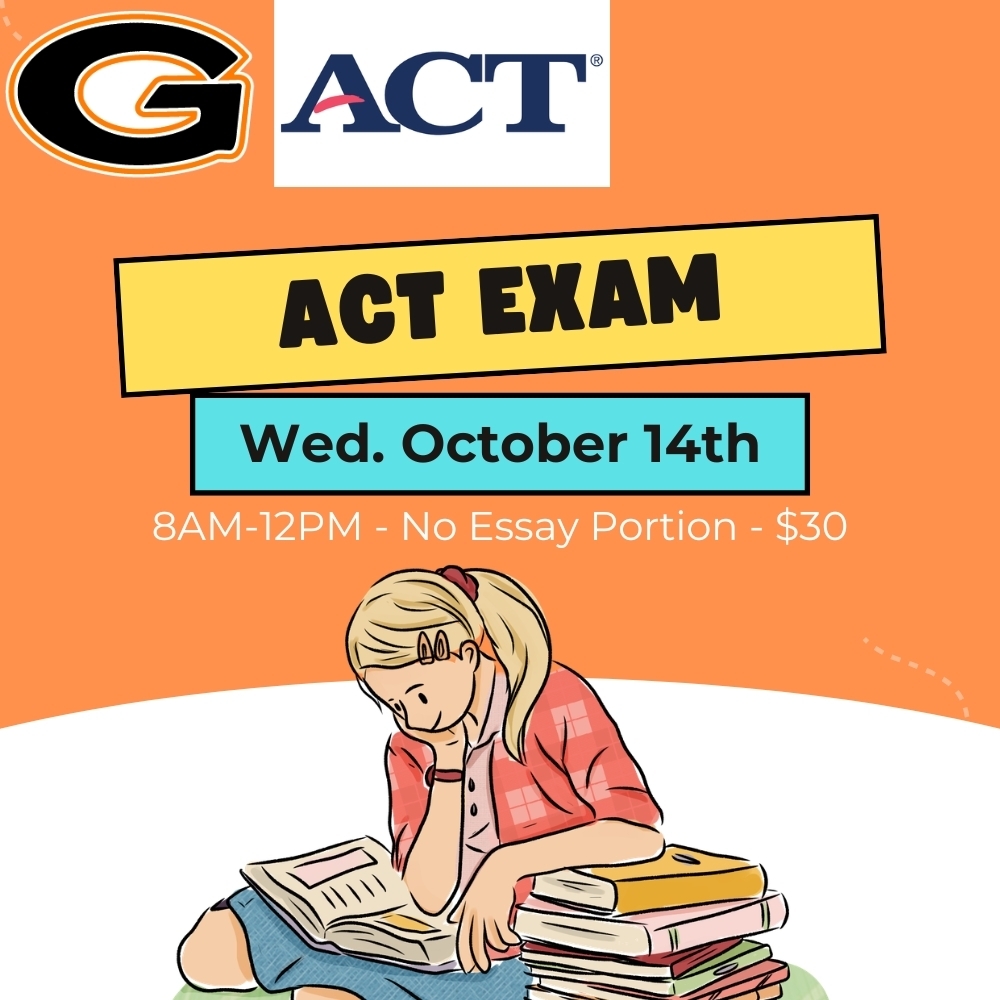 ACT in-school exam on Wednesday, October 14th. The exam is $30. 