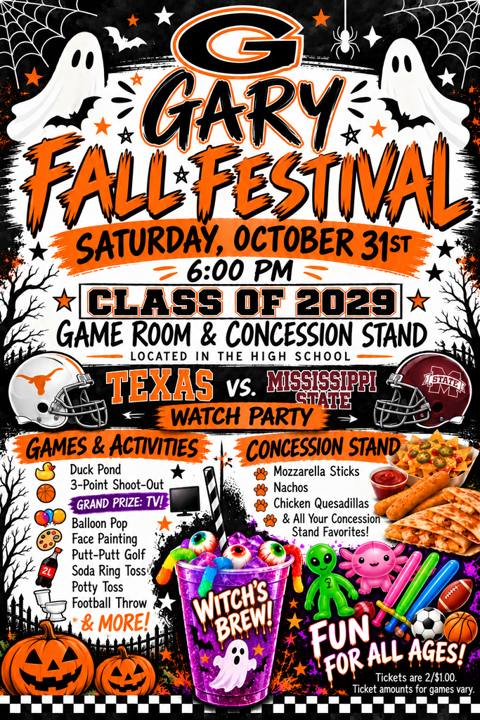 Class of 2029 Gameroom opens at 6pm on Saturday, October 31st!
