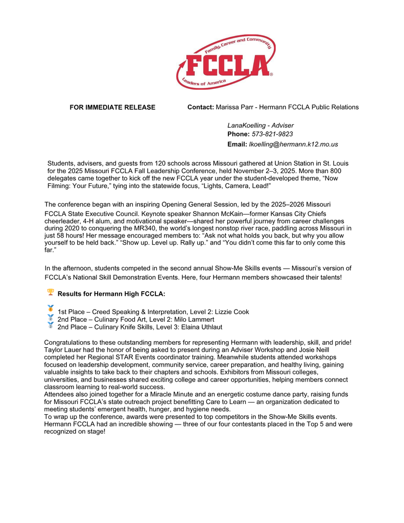 FCCLA press release