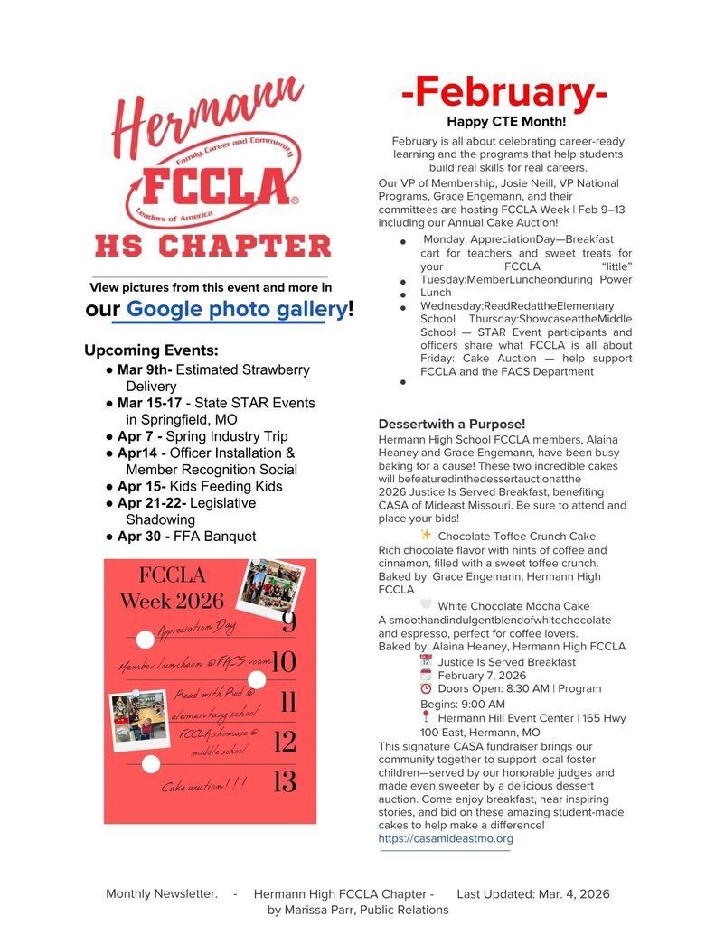 February FCCLA Monthly news letter