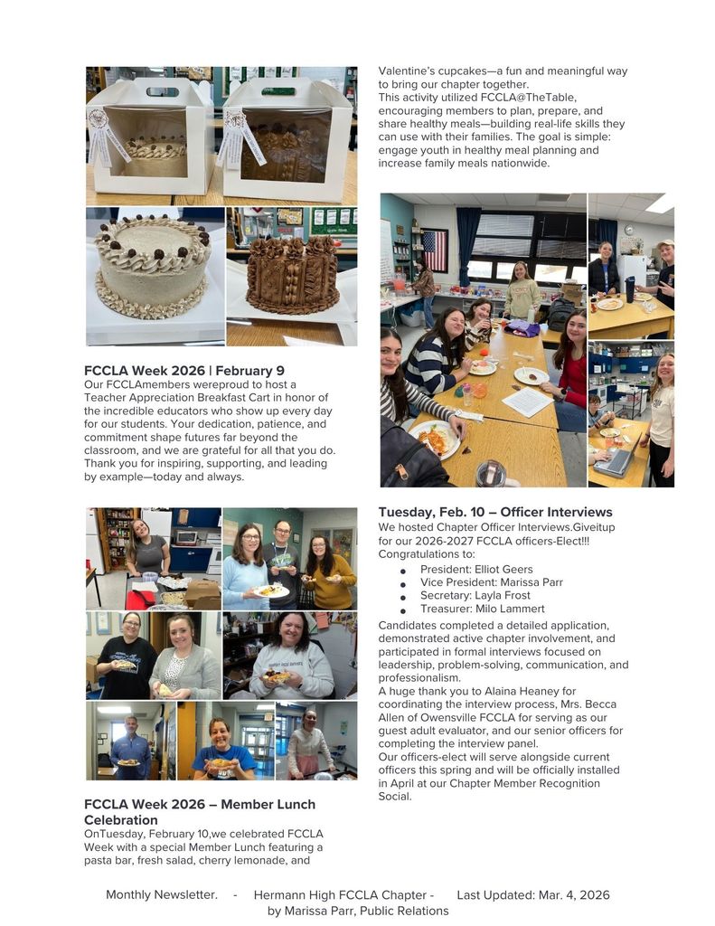 February FCCLA Monthly news letter