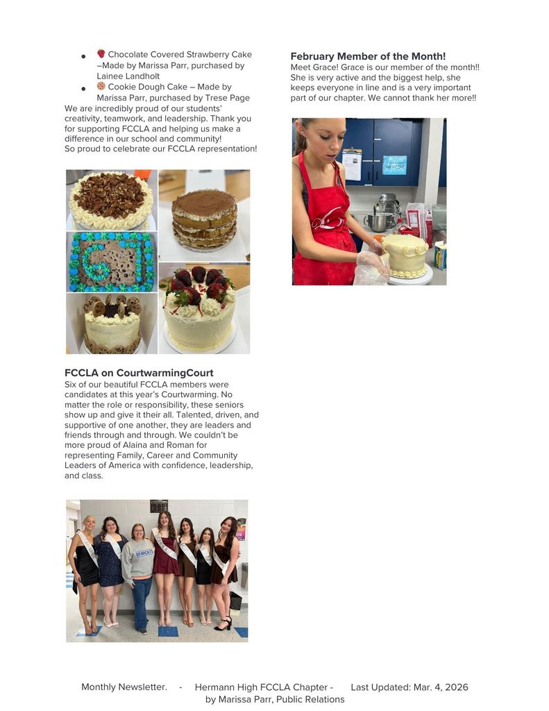 February FCCLA Monthly news letter