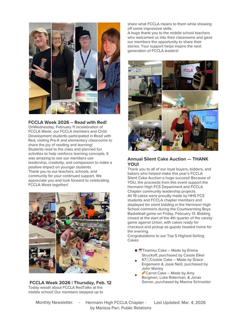 February FCCLA Monthly news letter