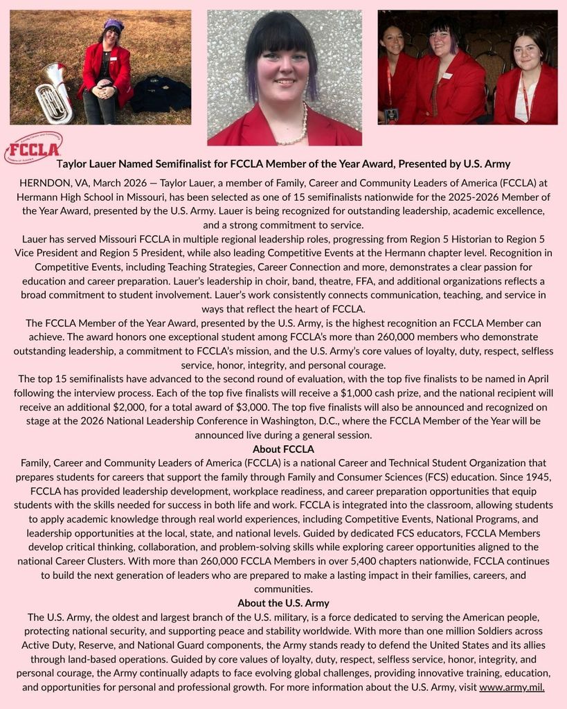 Taylor Lauer FCCLA Member of the Year Award 