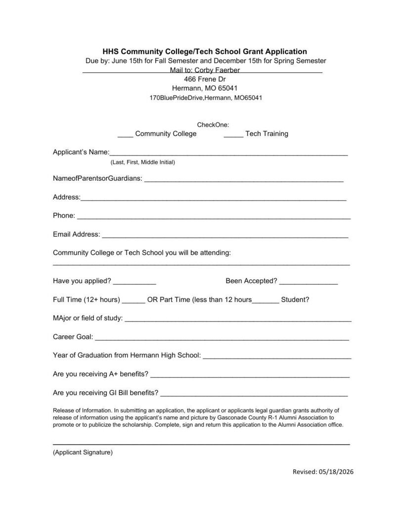 Alumni Scholarship application 