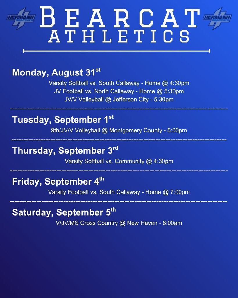 Bearcat Athletics 8/31 - 9/5