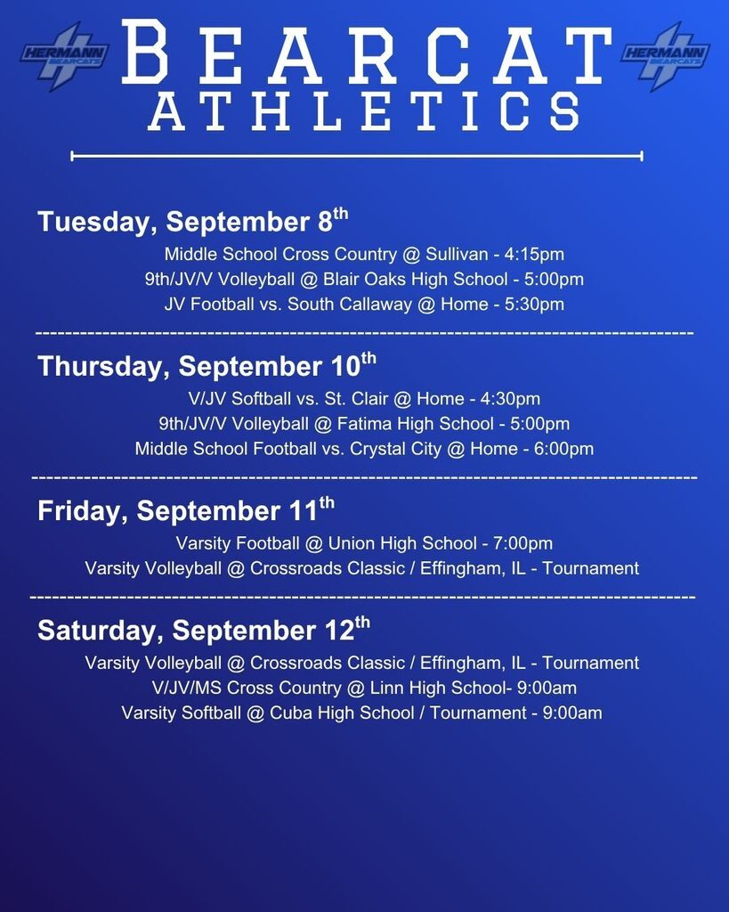 Bearcat Athletics 9/7 - 9/12