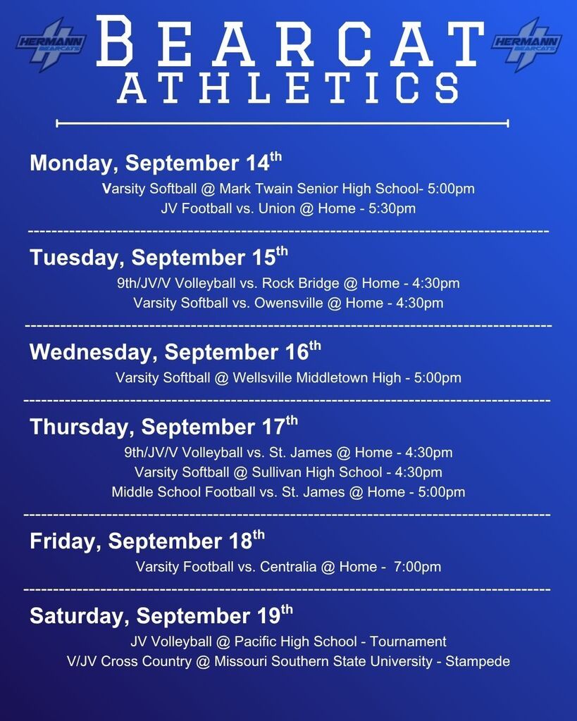 Bearcat Athletics 9/14 - 9/19