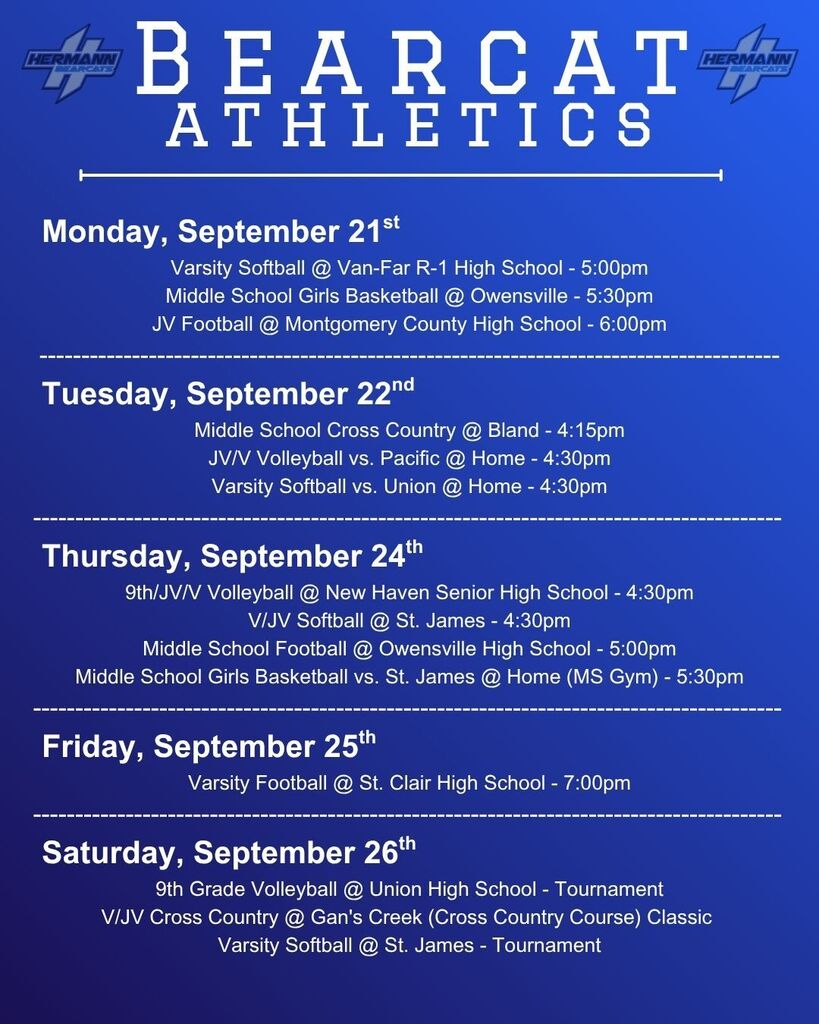 Bearcat Athletics 9/21 - 9/26