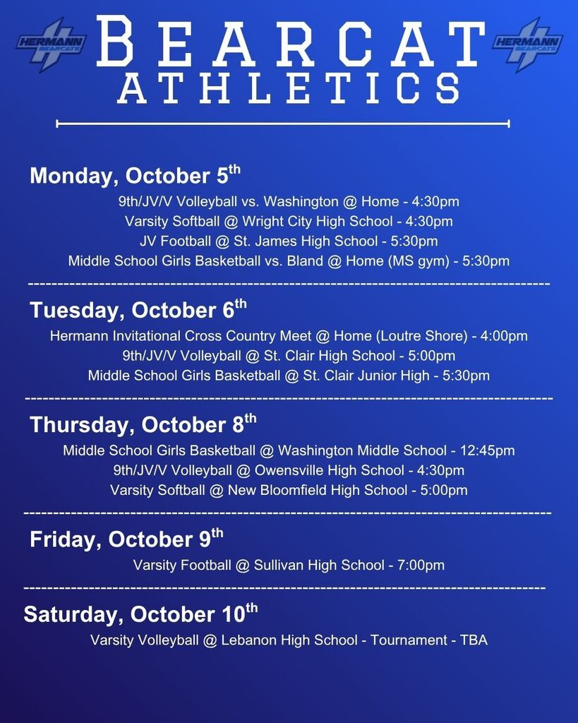 Bearcat Athletics 10/5 - 10/10