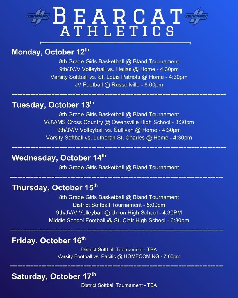 Bearcat Athletics Oct 12-17
