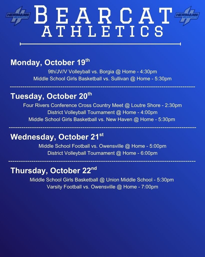 Bearcat Athletics 10/19 - 10/22