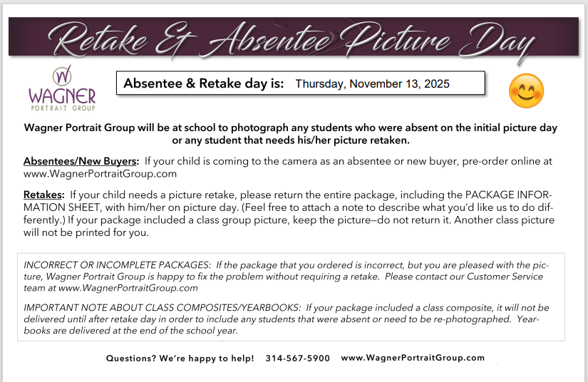 OMS Picture Retake Day--November 13th