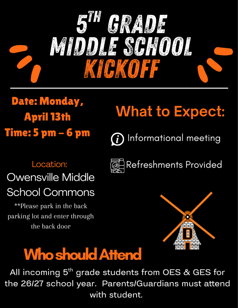 5th Grade Kickoff Night April 13th
