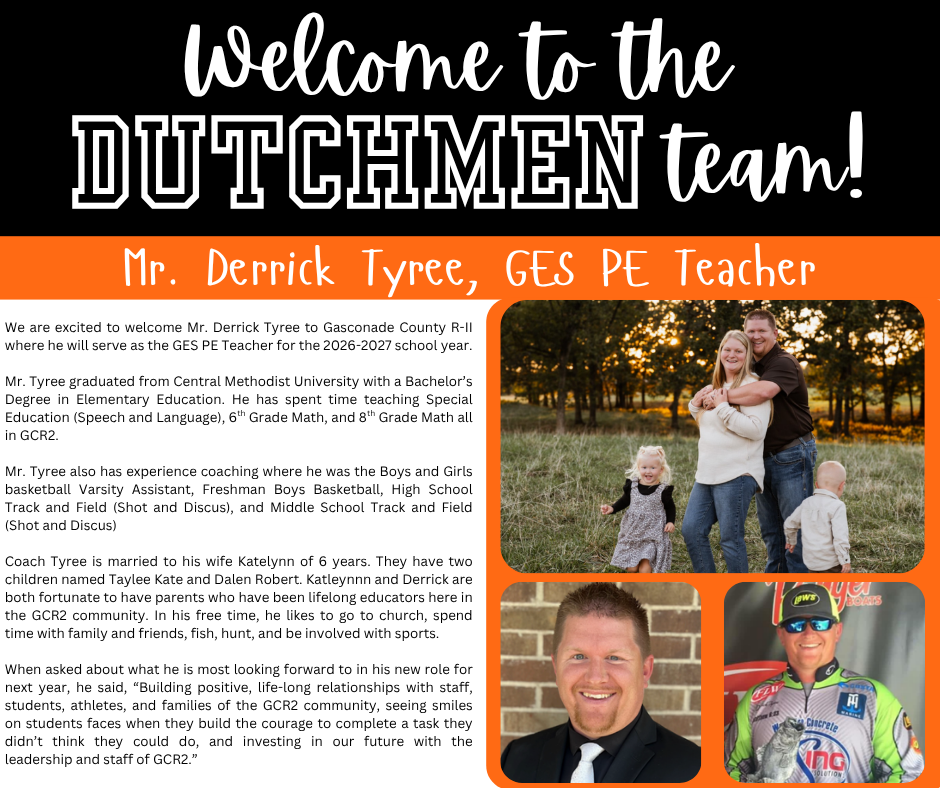 Advertisement with black, white, and orange background. Text reads, "Welcome to the DUTCHMEN team!" Photos of a man and family, another man in a cap and sunglasses, and another man in a suit.