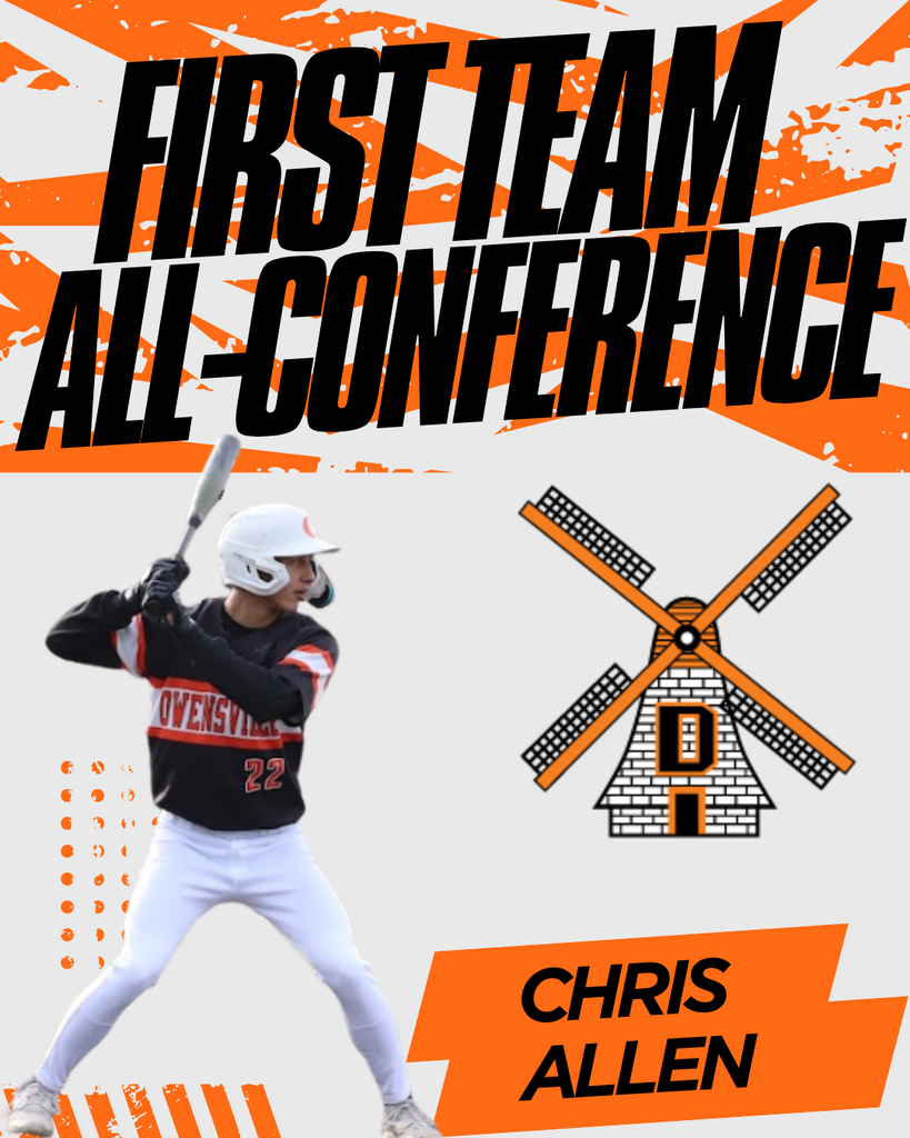 An athletic poster showcases a baseball player in a black and white jersey with a windmill logo and text highlighting an award.