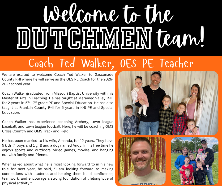 A page with images of a man and his family. A title and description of Coach Ted Walker.