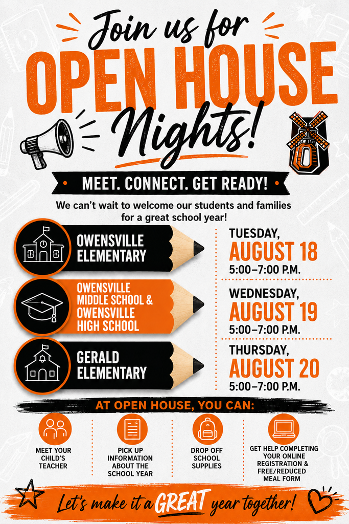A flyer invites attendees to Open House Nights with the event dates and times. It lists schools, meeting teachers, and other activities.