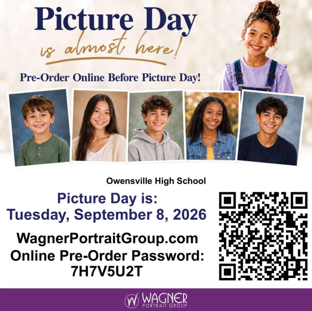 An event flyer features six children in casual clothes. It includes details about Picture Day and a QR code.