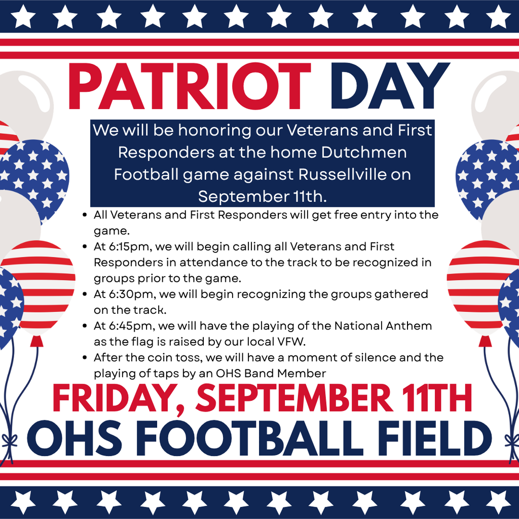 Poster with white and red stars, blue stripes, and balloons. Text includes details of an event on Friday, September 11th.