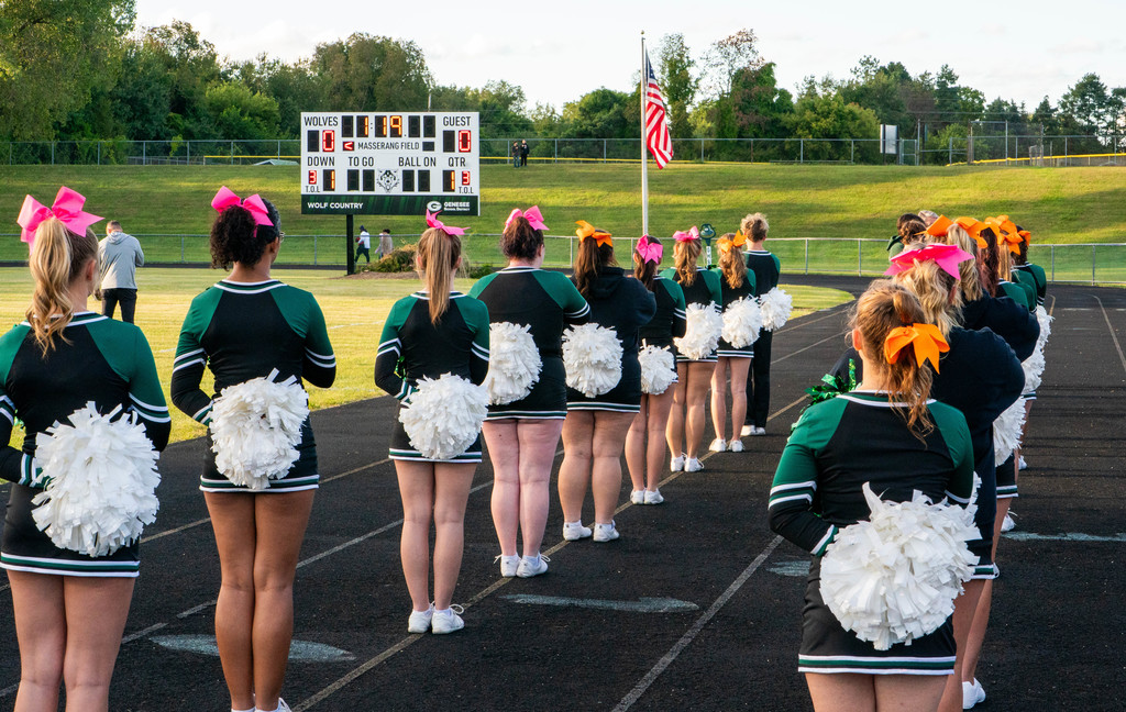 Cheerleaders lining up for National Anthem